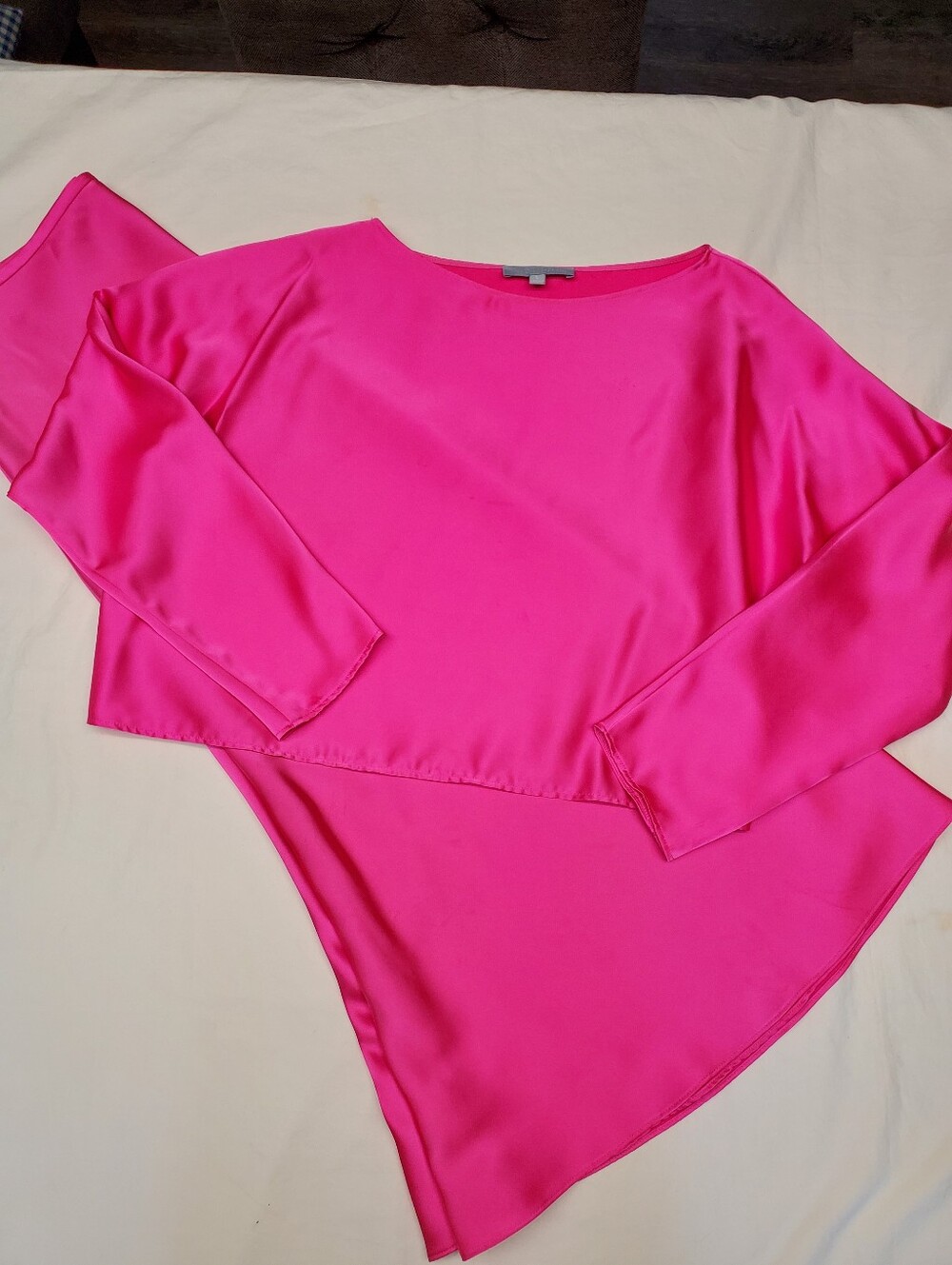 Antonio Melani Hot Pink Fuchsia Satin 2-Piece Set Top L + Midi Skirt Size 14